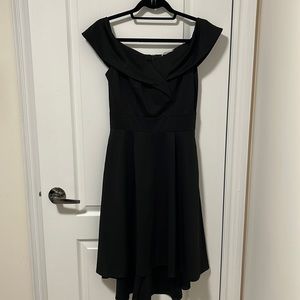 Black Off Shoulder High Low Hem A-Line cocktail dress